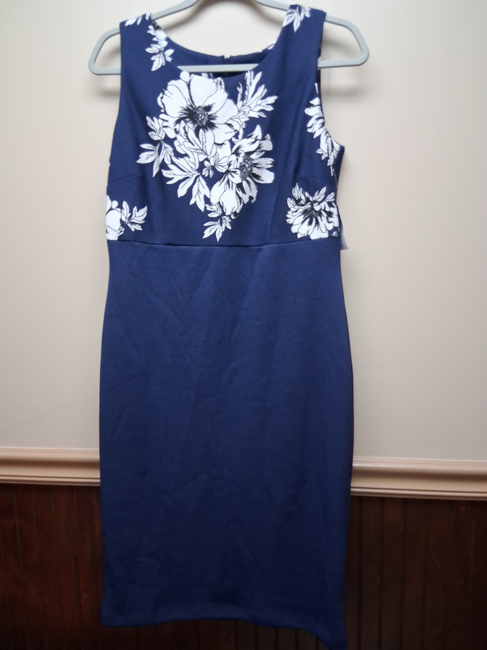 Danny & Nicole Navy Blue Floral Cropped Jacket & Sheath Dress Set Size 10 NWT